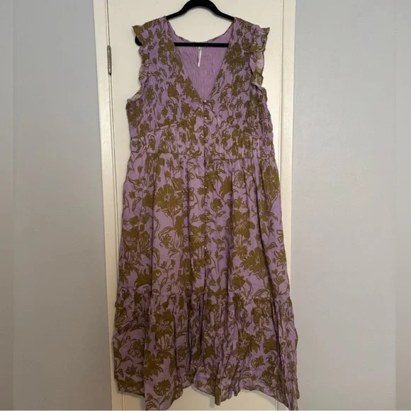 ANTHROPOLOGIE The Peregrine Midi Dress Lilac & Olive Green Floral 1X - Picture 6 of 8
